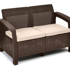 Диван пластиковый Корфу (Corfu love seat) коричневый - серо-бежевый* в Коротчаево - korotchaevo.mebel24.online | фото