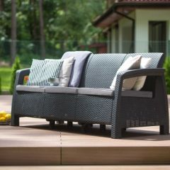 Диван пластиковый Корфу Макс (Corfu love seat max) графит в Коротчаево - korotchaevo.mebel24.online | фото 3