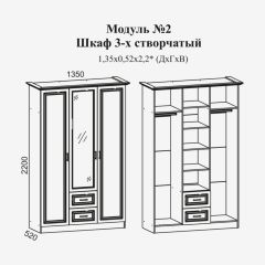 Женева №2 Шкаф 3-х ств. с зерк.,2мя ящ. (ЛДСП бел/МДФ софт светл с пат зол) в Коротчаево - korotchaevo.mebel24.online | фото 2