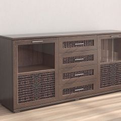Кэт-4 Комодино (МДФ Венге/Экокожа Caiman коричневый) в Коротчаево - korotchaevo.mebel24.online | фото