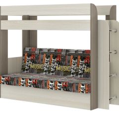 Кровать 2-х ярусная с диваном Карамель 75 (Музыка) Ясень шимо светлый/темный в Коротчаево - korotchaevo.mebel24.online | фото
