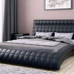ВИРГИНИЯ Кровать 1600 (экокожа черная) в Коротчаево - korotchaevo.mebel24.online | фото