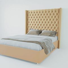 Кровать Версаль ЛЮКС с ПМ 1800 (экокожа бежевая) в Коротчаево - korotchaevo.mebel24.online | фото