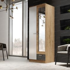 Шкаф Адель 800 с полками (дуб вотан/белый глянец) в Коротчаево - korotchaevo.mebel24.online | фото