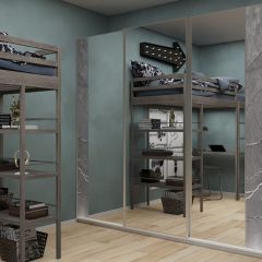 Шкаф-купе 1950 серии SILVER S3+S1+S3Z B22+PL2 (по 2 ящика лев/прав+1штанга+1 полка) профиль «Серебро» в Коротчаево - korotchaevo.mebel24.online | фото