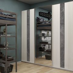 Шкаф-купе 1950 серии SILVER S4+S1+S4 B22+PL4 (по 2 ящика лев/прав+F обр.штанга) профиль «Серебро» в Коротчаево - korotchaevo.mebel24.online | фото