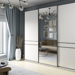 Шкаф-купе 2400 серии SOFT D5+D4+D5+B22+PL3 (по 2 ящика лев/прав+2штанги) профиль «Графит» в Коротчаево - korotchaevo.mebel24.online | фото
