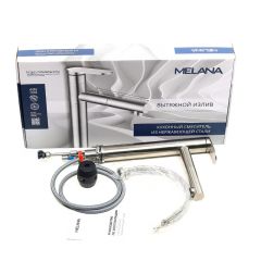 Смеситель д/кухни MELANA-F610303 Stello нерж.сталь, однорычажный, сатин, вытяжной излив в Коротчаево - korotchaevo.mebel24.online | фото 2