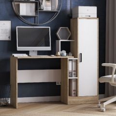 Стол компьютерный СКМ-2 ЛДСП Белый/Дуб сонома в Коротчаево - korotchaevo.mebel24.online | фото
