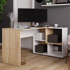 Стол компьютерный угловой СКМУ-4 Белый/Дуб сонома в Коротчаево - korotchaevo.mebel24.online | фото