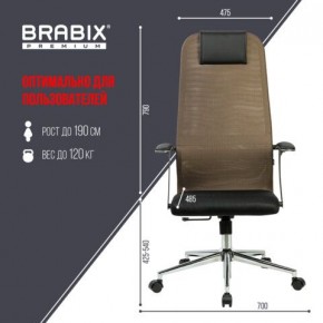 Кресло BRABIX PREMIUM "Ultimate EX-801" хром, плотная двойная сетка Х2, черное/коричневое, 532920 в Коротчаево - korotchaevo.mebel24.online | фото 6