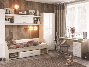 Стол компьютерный Симба Дуб белфорт-Белый глянец в Коротчаево - korotchaevo.mebel24.online | фото 3