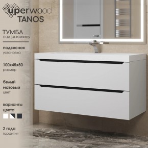 Тумба под раковину Uperwood Tanos 100 см, подвесная, белая/графит в Коротчаево - korotchaevo.mebel24.online | фото 3